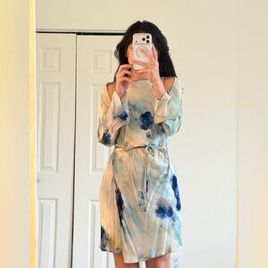 Acne Studio Blue and Cream Long Sleeve Dress